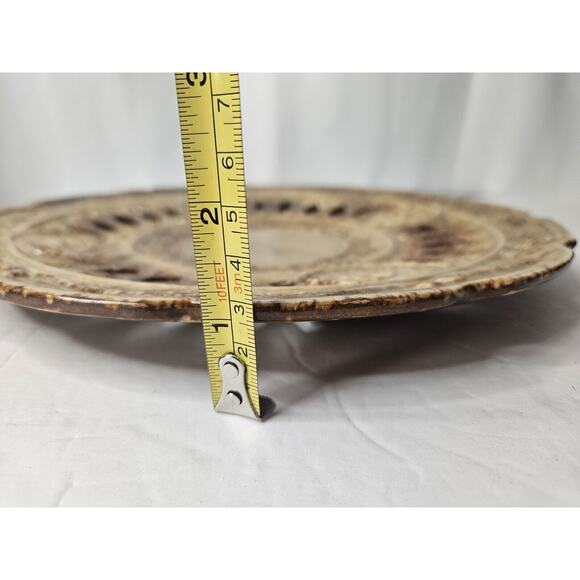 Art Pottery Glazed Vintage Ornate Plate 11.5 3729 Brown Tan - Picture 9 of 11